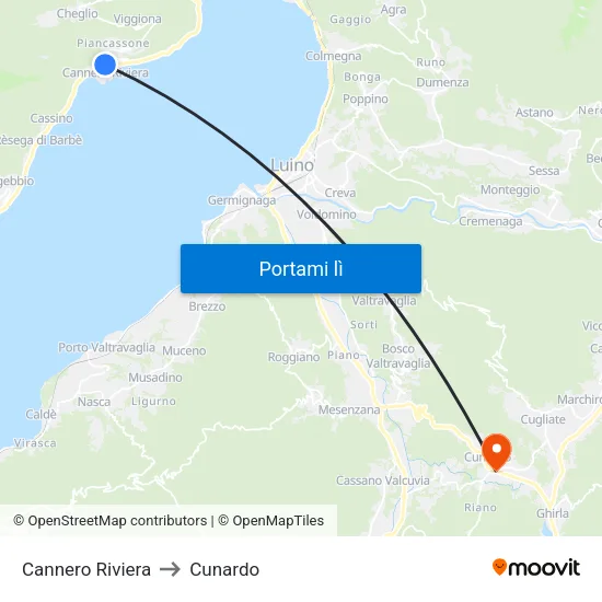 Cannero Riviera to Cunardo map