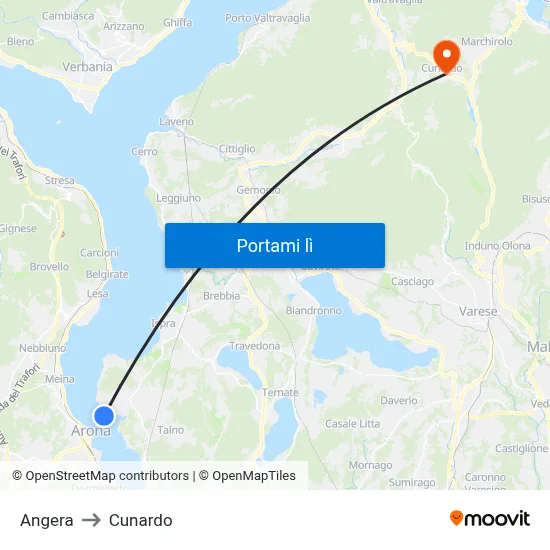 Angera to Cunardo map