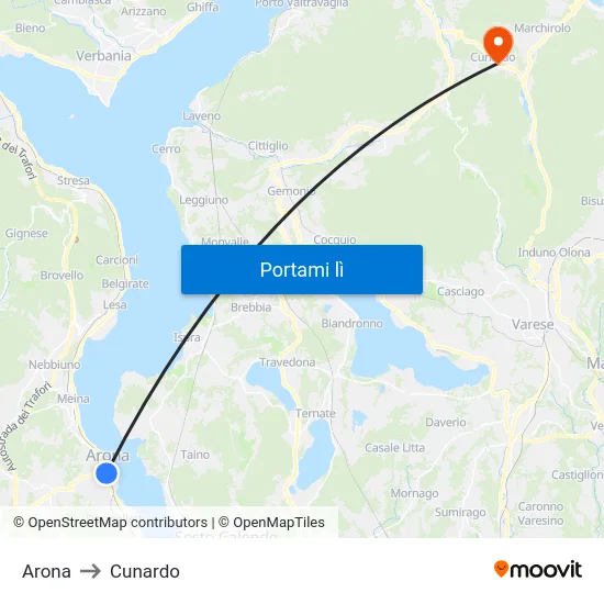 Arona to Cunardo map
