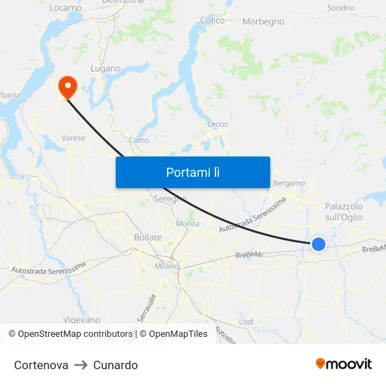 Cortenova to Cunardo map