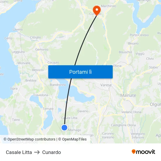 Casale Litta to Cunardo map