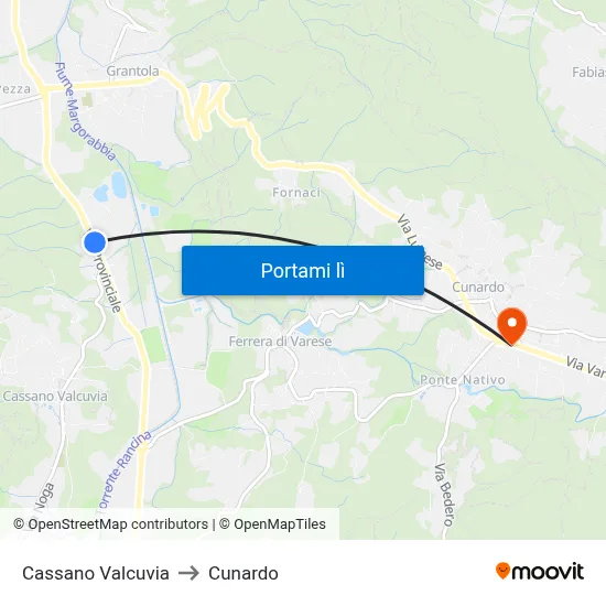 Cassano Valcuvia to Cunardo map