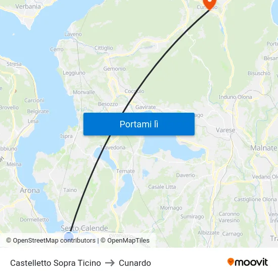 Castelletto Sopra Ticino to Cunardo map
