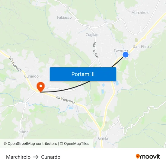 Marchirolo to Cunardo map