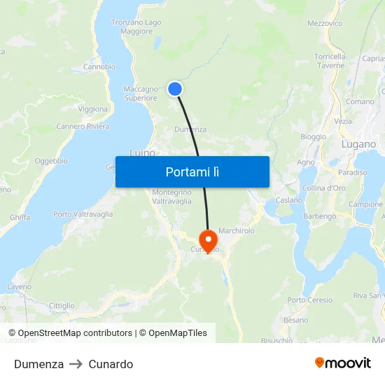 Dumenza to Cunardo map