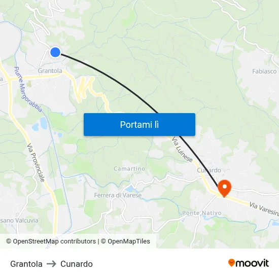 Grantola to Cunardo map