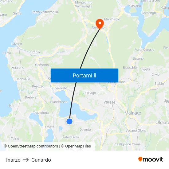 Inarzo to Cunardo map