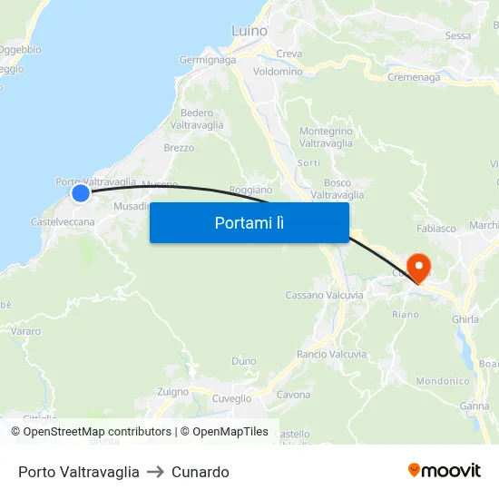 Porto Valtravaglia to Cunardo map