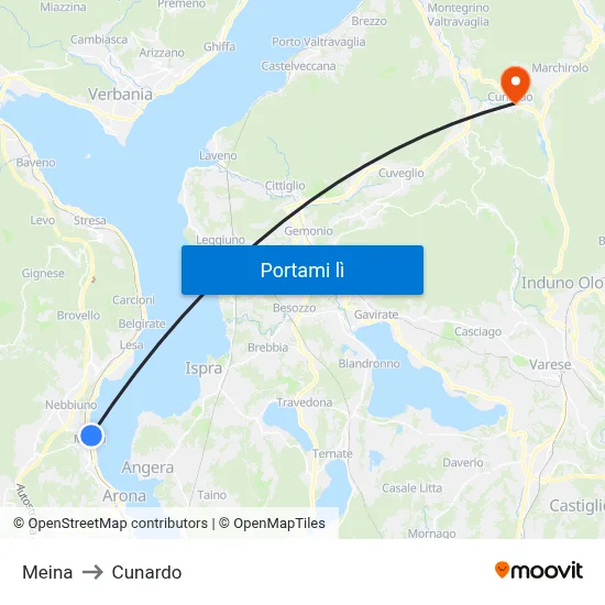 Meina to Cunardo map