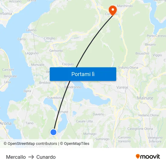 Mercallo to Cunardo map