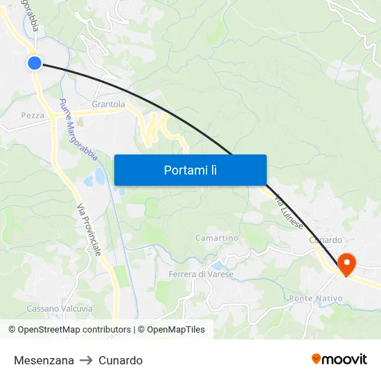 Mesenzana to Cunardo map