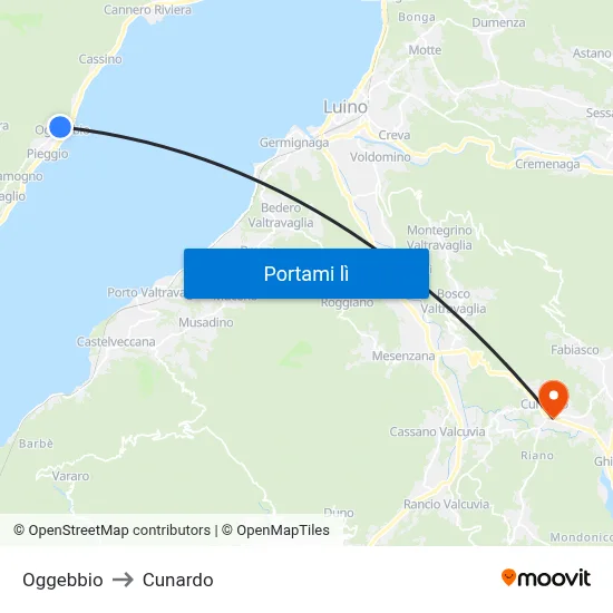 Oggebbio to Cunardo map