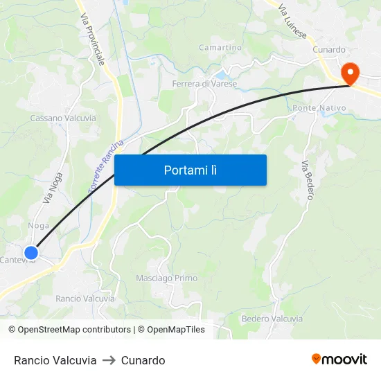 Rancio Valcuvia to Cunardo map