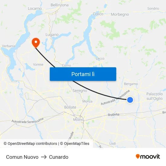 Comun Nuovo to Cunardo map