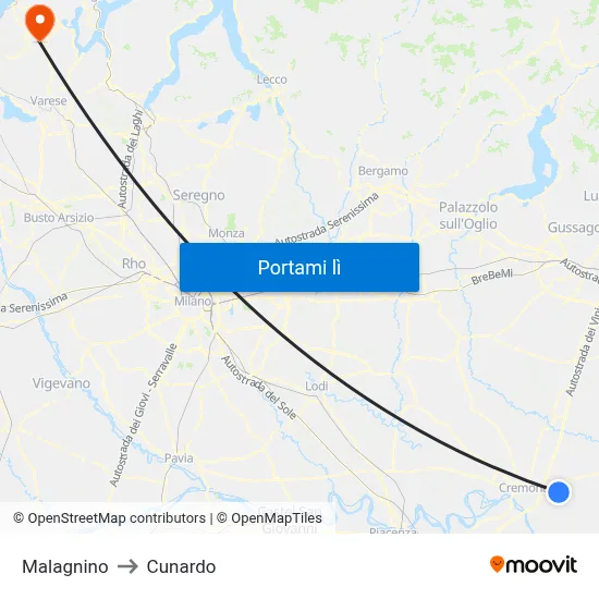 Malagnino to Cunardo map