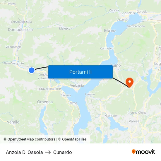 Anzola D' Ossola to Cunardo map