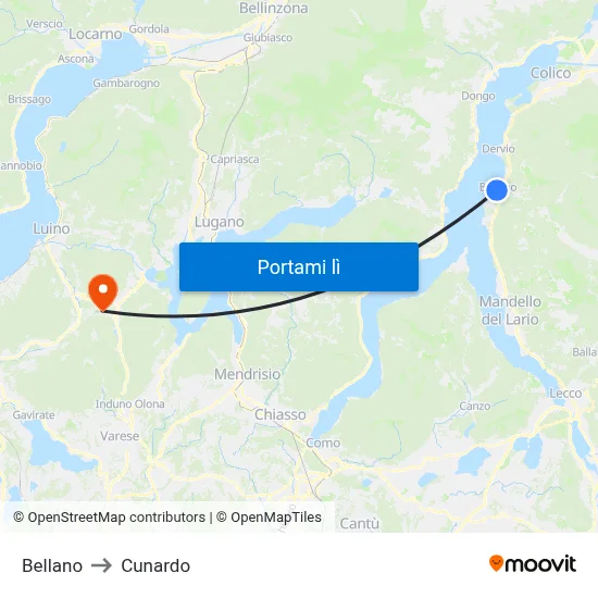 Bellano to Cunardo map