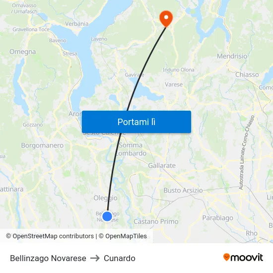Bellinzago Novarese to Cunardo map