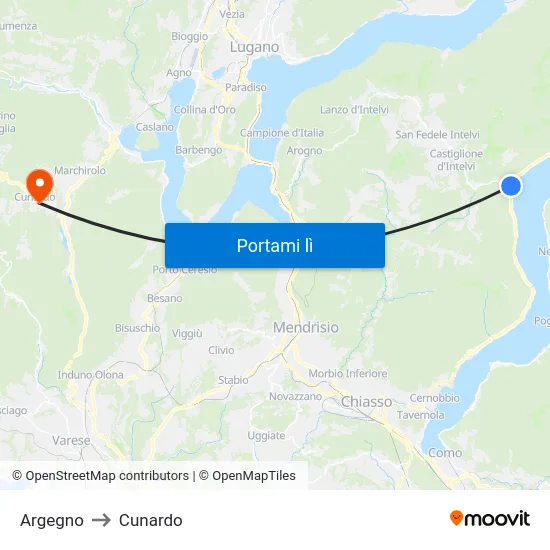 Argegno to Cunardo map