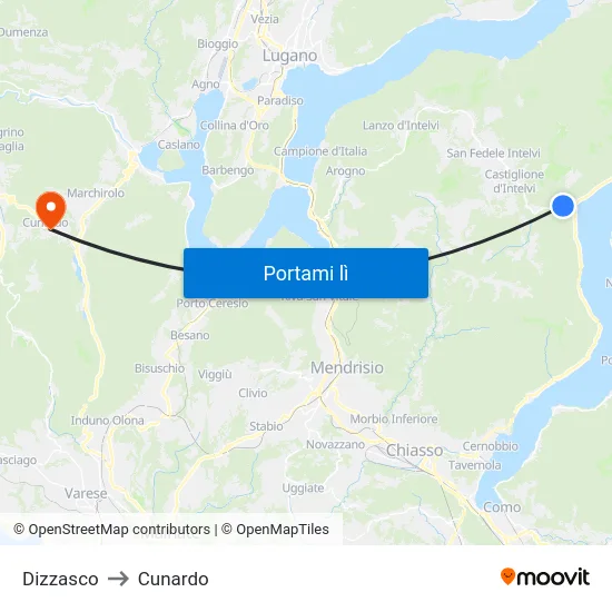 Dizzasco to Cunardo map
