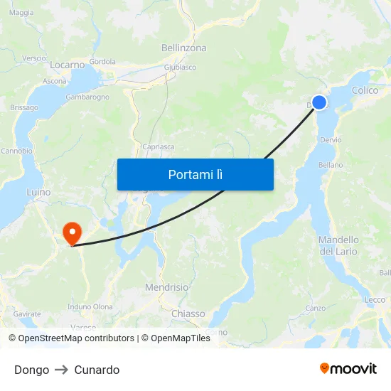 Dongo to Cunardo map