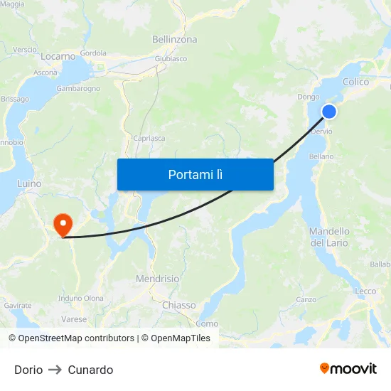 Dorio to Cunardo map