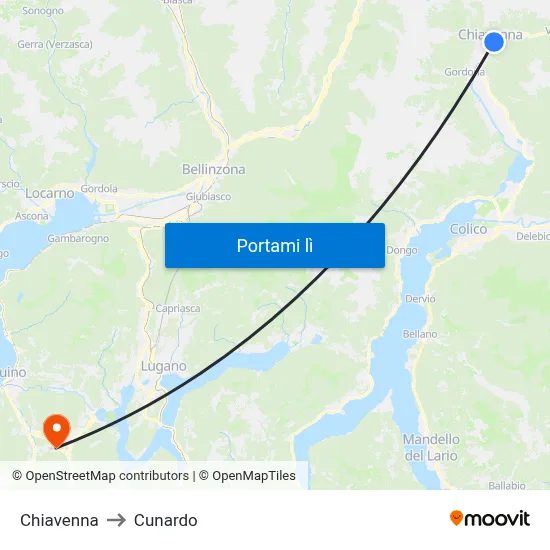 Chiavenna to Cunardo map