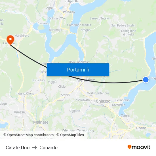 Carate Urio to Cunardo map