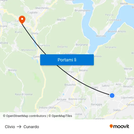Clivio to Cunardo map