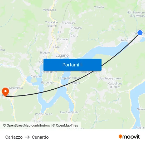 Carlazzo to Cunardo map