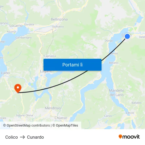 Colico to Cunardo map