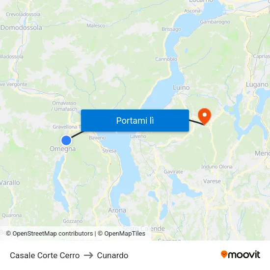 Casale Corte Cerro to Cunardo map