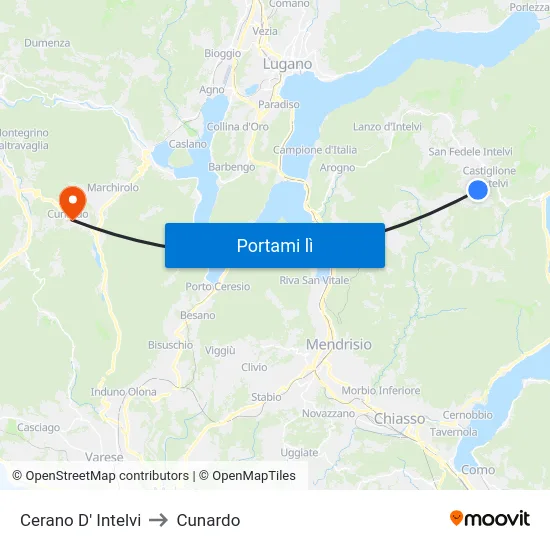 Cerano D' Intelvi to Cunardo map