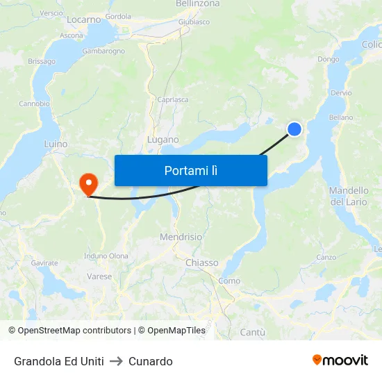 Grandola Ed Uniti to Cunardo map