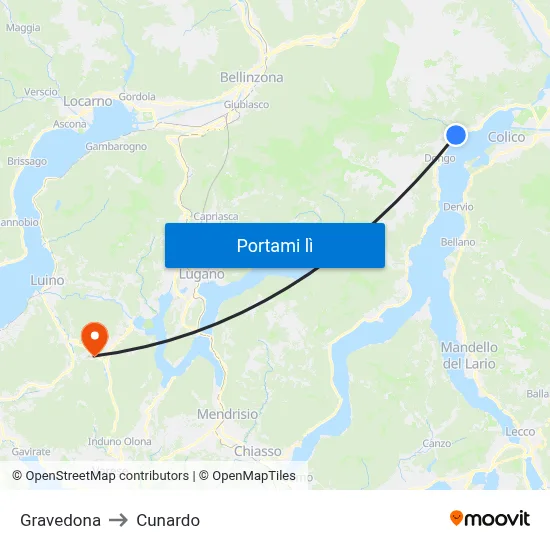 Gravedona to Cunardo map