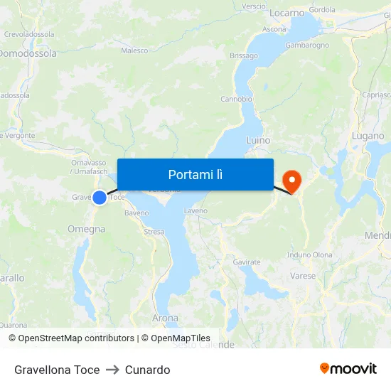 Gravellona Toce to Cunardo map