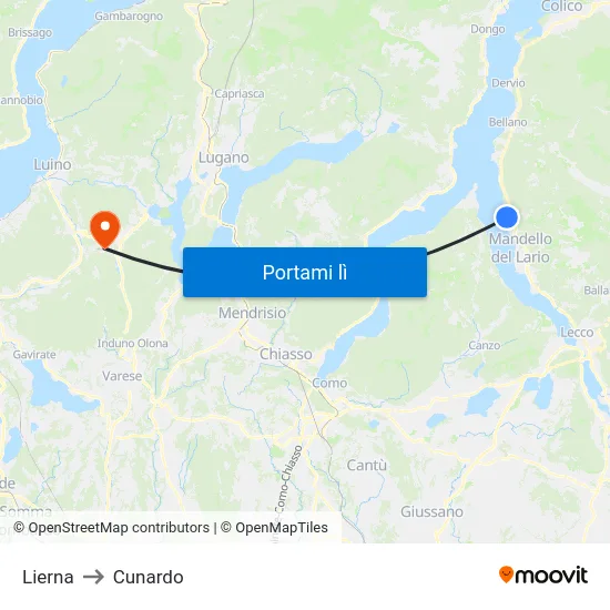 Lierna to Cunardo map