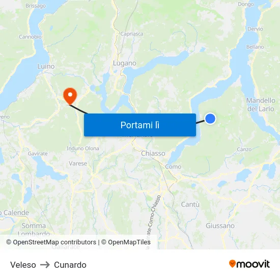 Veleso to Cunardo map