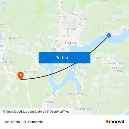 Valsolda to Cunardo map