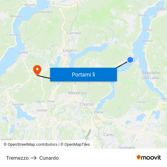 Tremezzo to Cunardo map