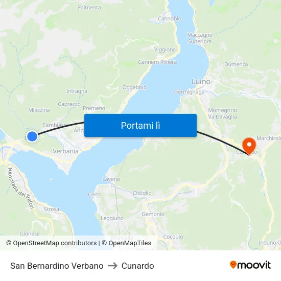 San Bernardino Verbano to Cunardo map