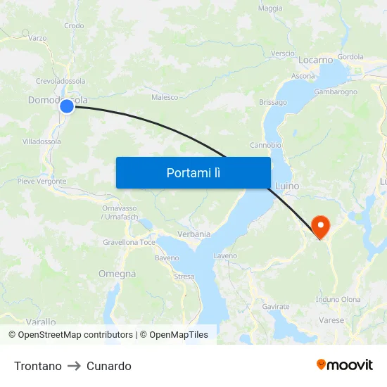 Trontano to Cunardo map