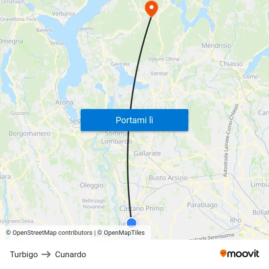 Turbigo to Cunardo map