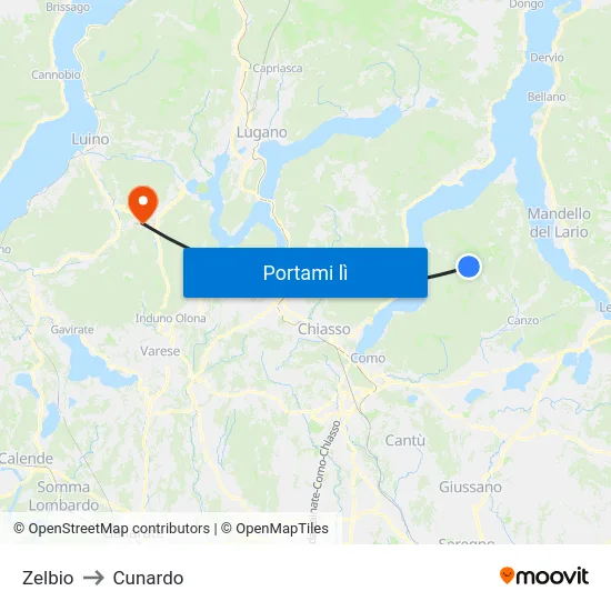 Zelbio to Cunardo map