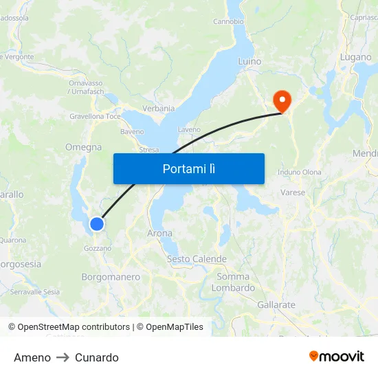 Ameno to Cunardo map