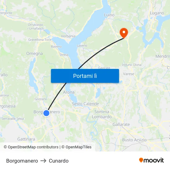 Borgomanero to Cunardo map
