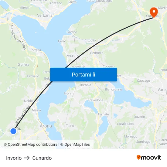 Invorio to Cunardo map
