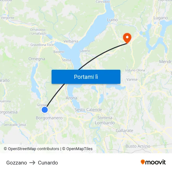 Gozzano to Cunardo map
