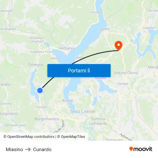 Miasino to Cunardo map