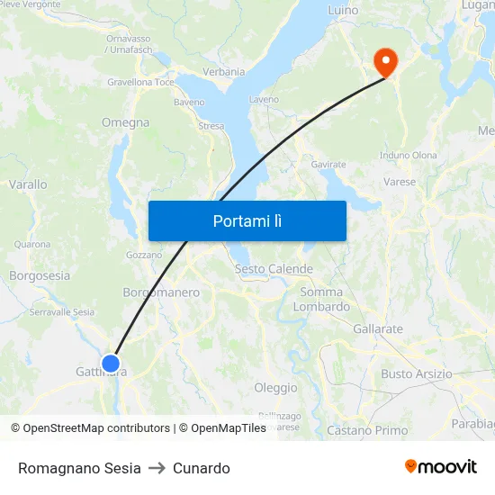 Romagnano Sesia to Cunardo map